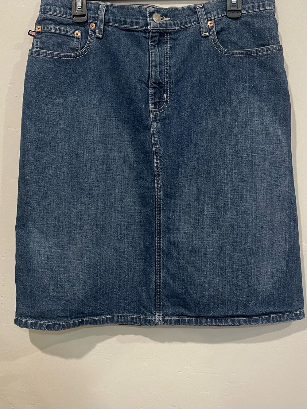 Vintage Y2K Polo Ralph Lauren Classic Blue Denim Knee Skirt Size 12